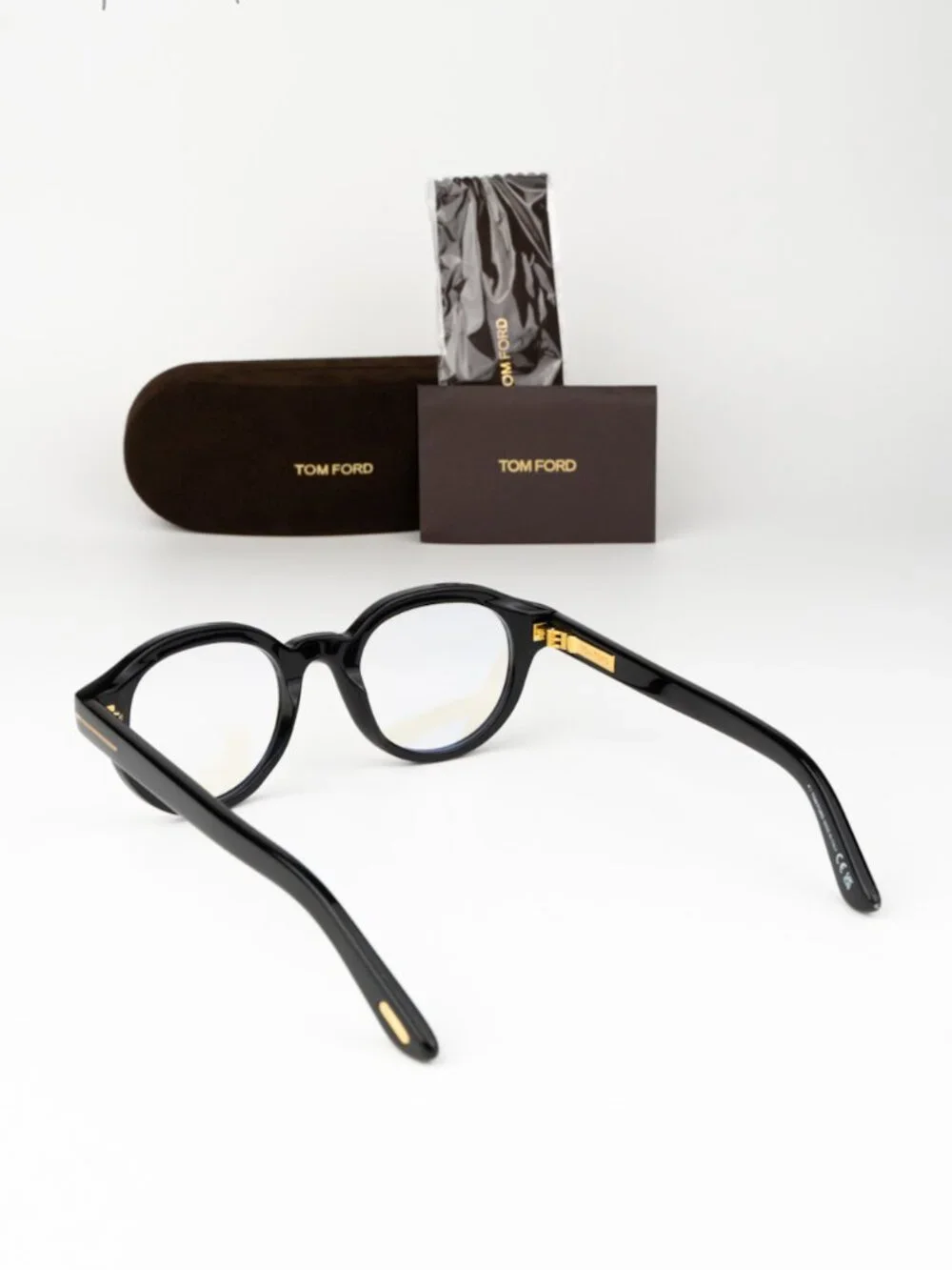 Tom Ford Women Eyeglasses Black Blue Block Round FT6037-B 001 NEW AUTHENTIC